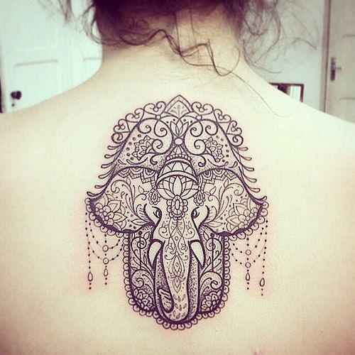 tatuaje mano de hamsa con elefante Tatuajes de Elefantes